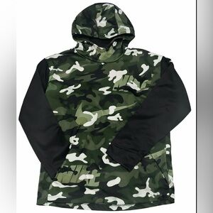Nike Dri-Fit Camo Hoodie Youth XL Green Blk Kangaroo Pocket Athletic Sweatshirt